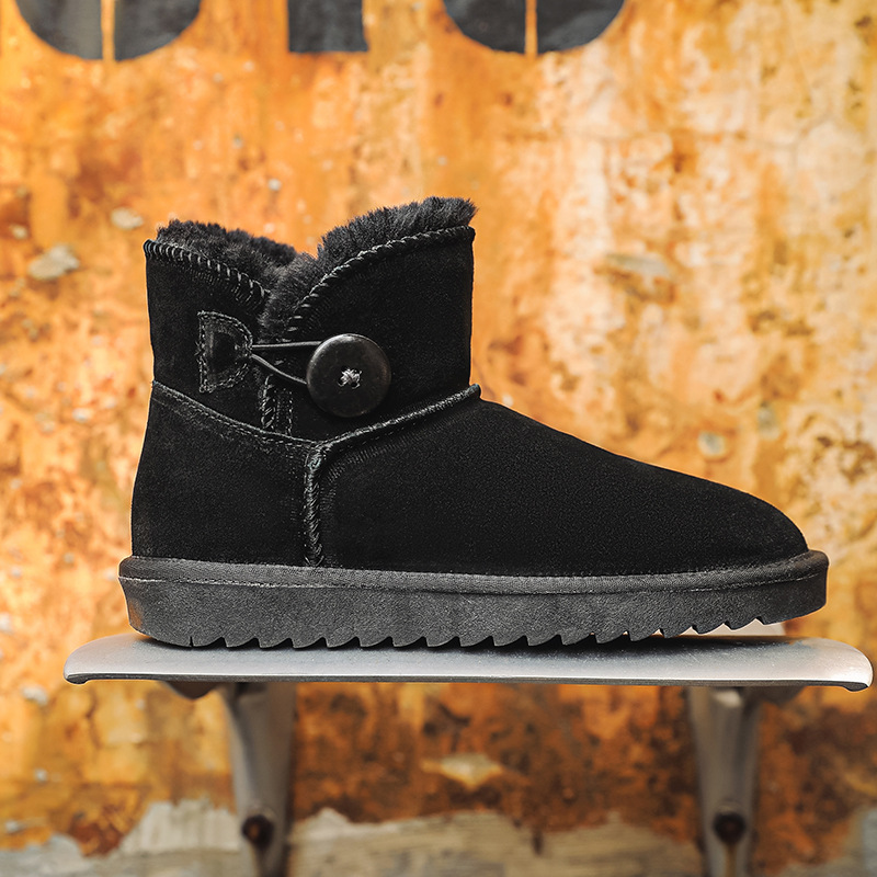 EBV designer shoes hot free shipping High quality cowhide winter snow boots anti slip thick button fashion cotton shoes for women black grey brown kha