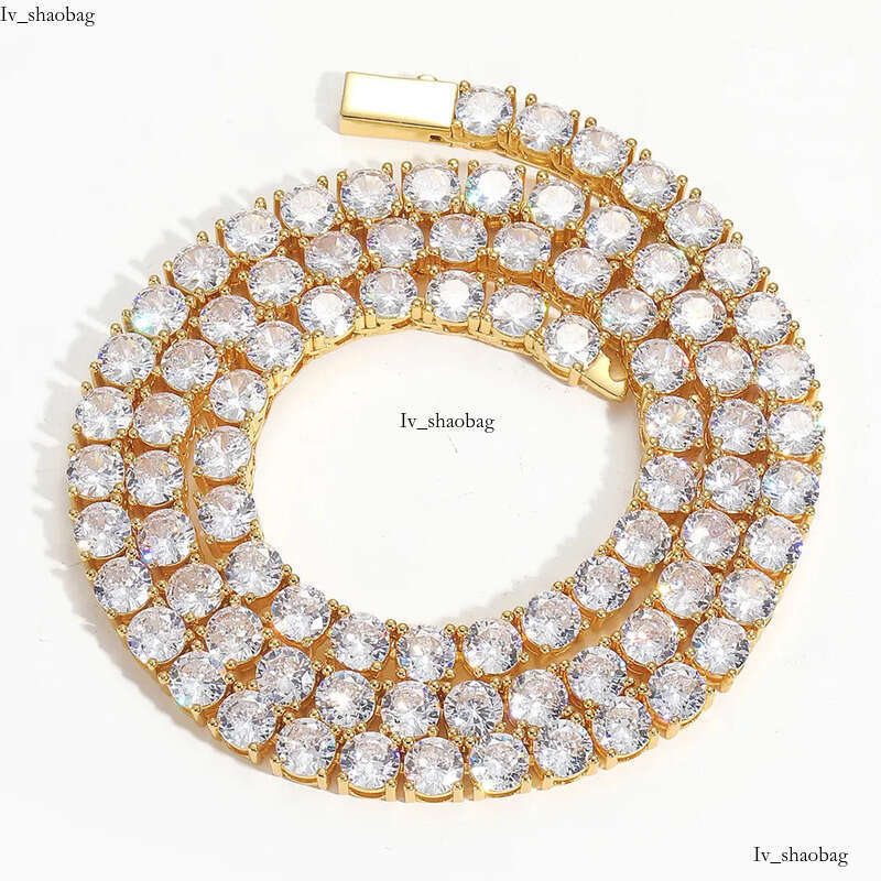 Hip Hop Tennis Chains Jewelry TopBling 5A Zircon Dia Necklaces Spring Clasp Real Gold Plated 3mm 4mm 5mm