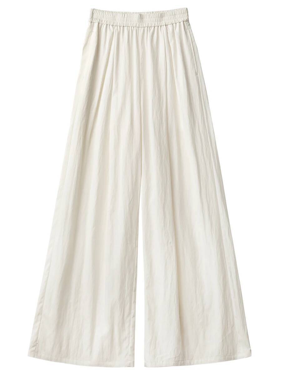 CHIC VEN Women Pants Solid Elastic Waist Loose High Waisted Casual Female Trouser Long Wide Leg Pant Spring Summer 2025 dongdumaoyi