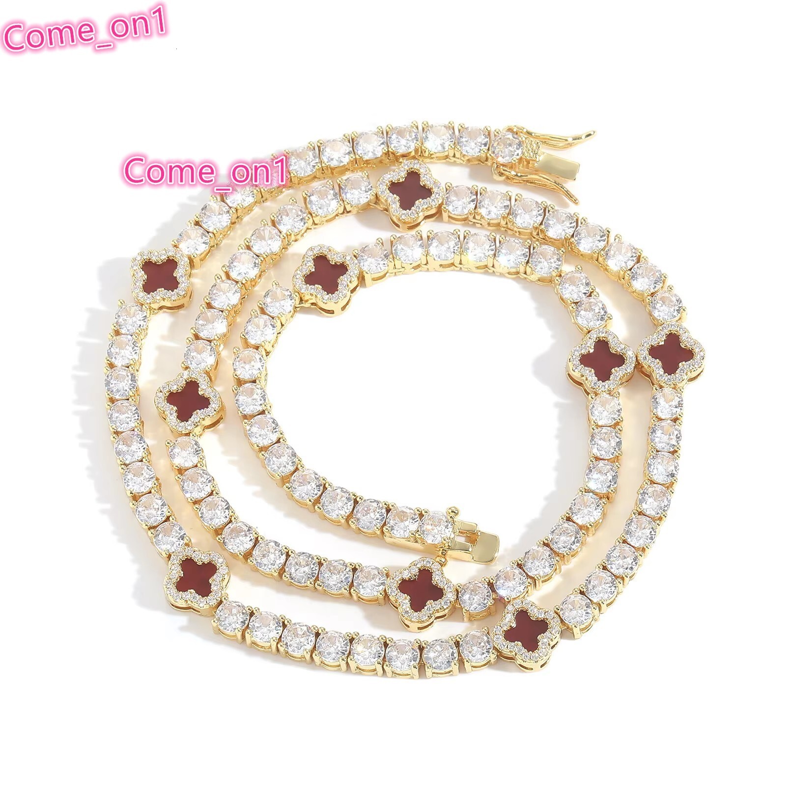 Fashion Hip Hop 4 MM Lucky 4Leaf Shape Tennis Chain Necklace Iced Out Zircon Gold Plated Necklace Jewelry for Women Party