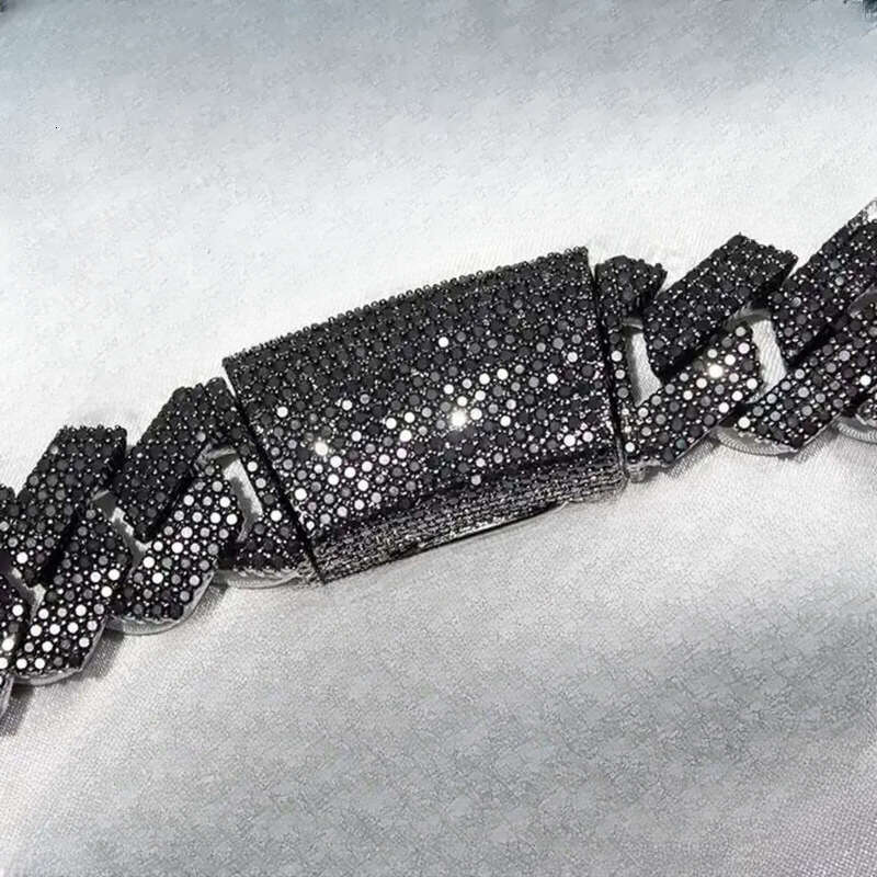 Hot-sale 18mm 20mm Plated 2 Rows High Quality Sterg Sier Ice Out Black Cuban k Chain Moissanite