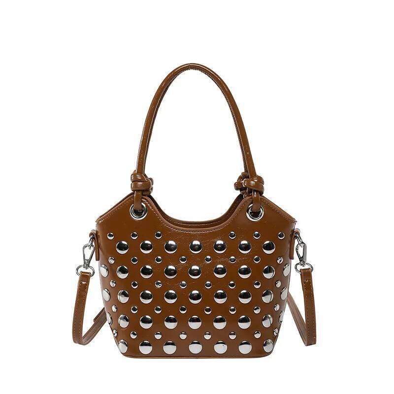 Rivet Shoulder Bags American Style PU Leather Tote Large Capacity Commuting Handbag Messenger Causal Crossbody Commuter Bag