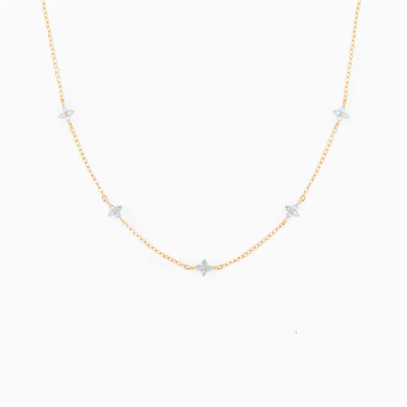 Ins Simple Fashion Flower Pendant Jewelry White Rose Gold Fill Blue Sapphire CZ Dia Gemstones Party Women Clavicle Necklace For Mother Day Gift
