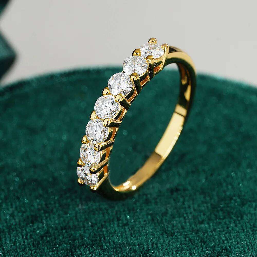 TEN CARATS S sterling sier GRA 3mm Moissanite seven-star row ring for women, gold-plated 14K jewelry gift