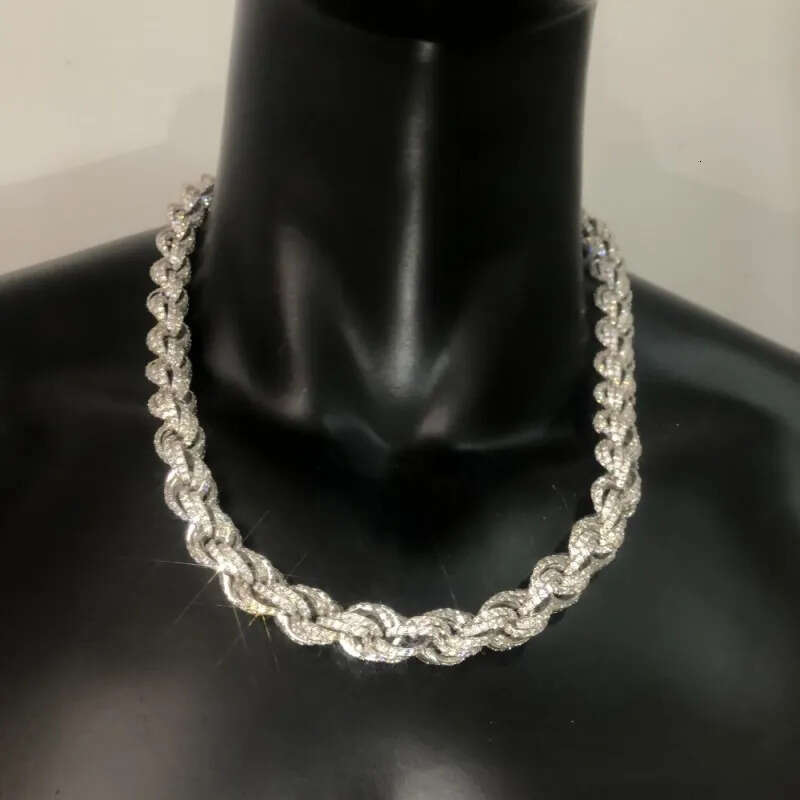 Chains 12mm 18-24inch Sterling Sier Passed Test Moissanite Rope Chain Necklace for Women/Men Nice Gift