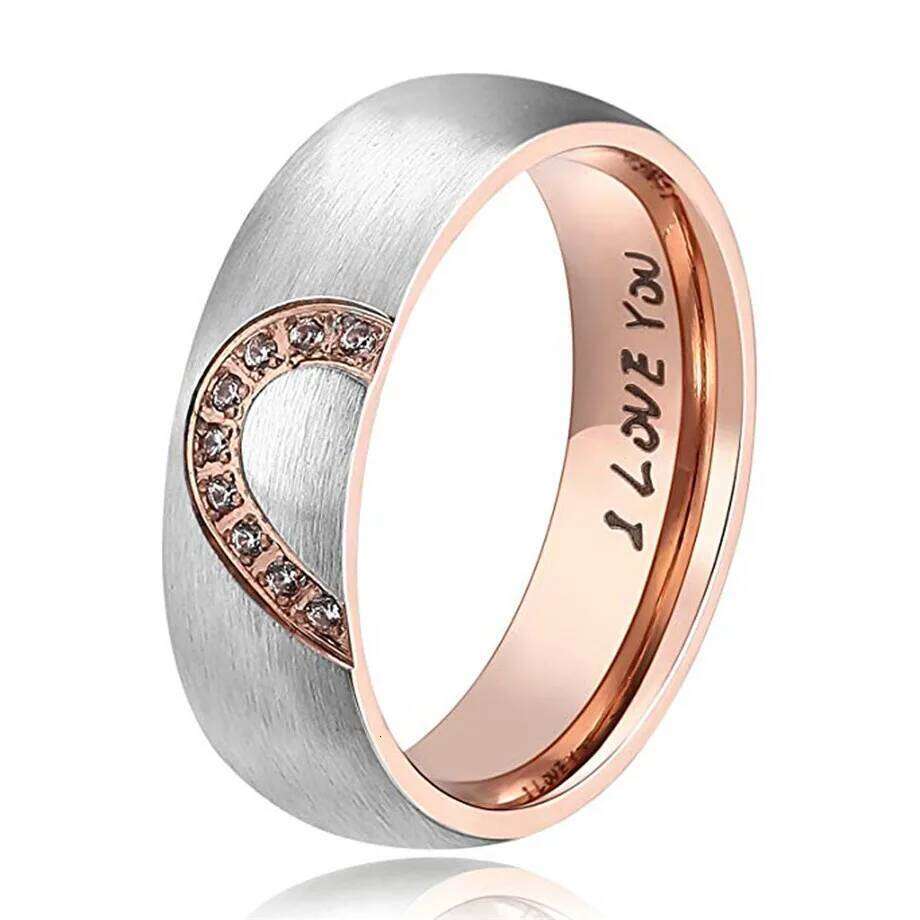 Stainless Steel Heart Lovers Couple Rings Rose Gold/Black Color Wedding Promise Ring For Women Men Engagement Jewelry Dropship