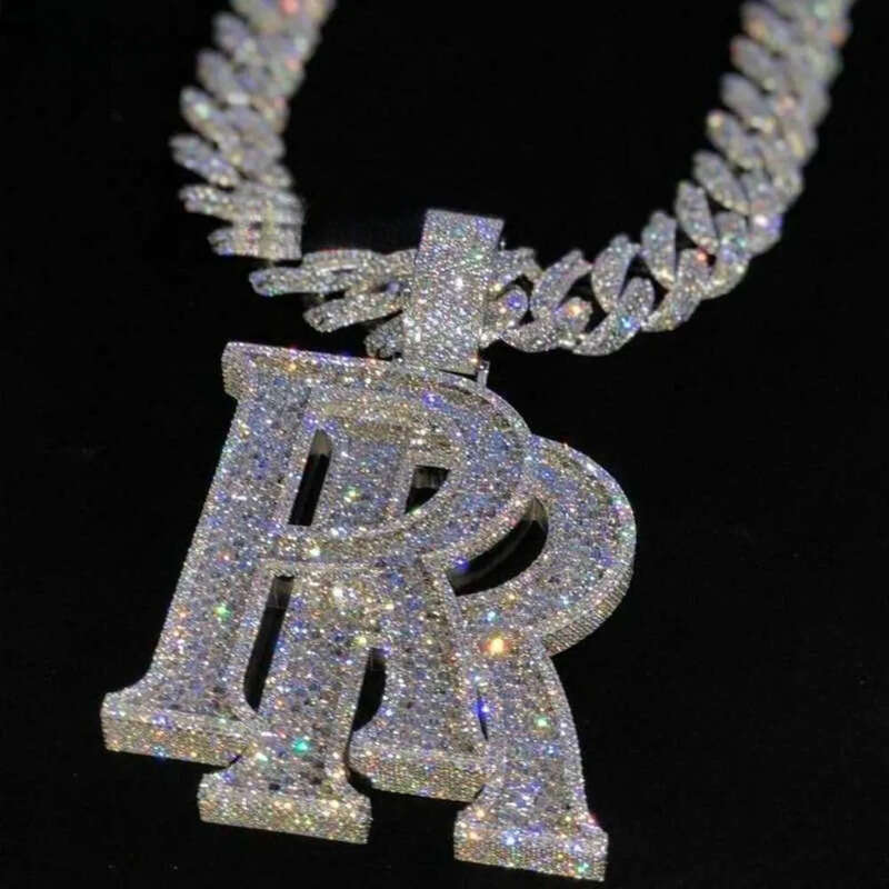 necklace moissanite chain Iced Out Jewelry Moissanite Letters Dias Necklace Hip Hop Sier Custom Pendant
