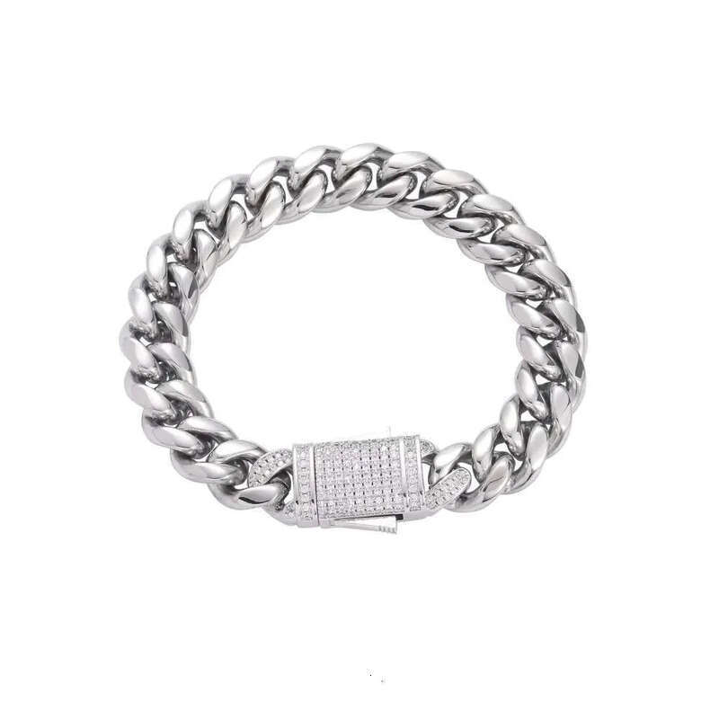 DHCollections 12mm Hip Hope Jewelry Brass Inlaid Ice Out Zircon Cuban Chain Bracelet