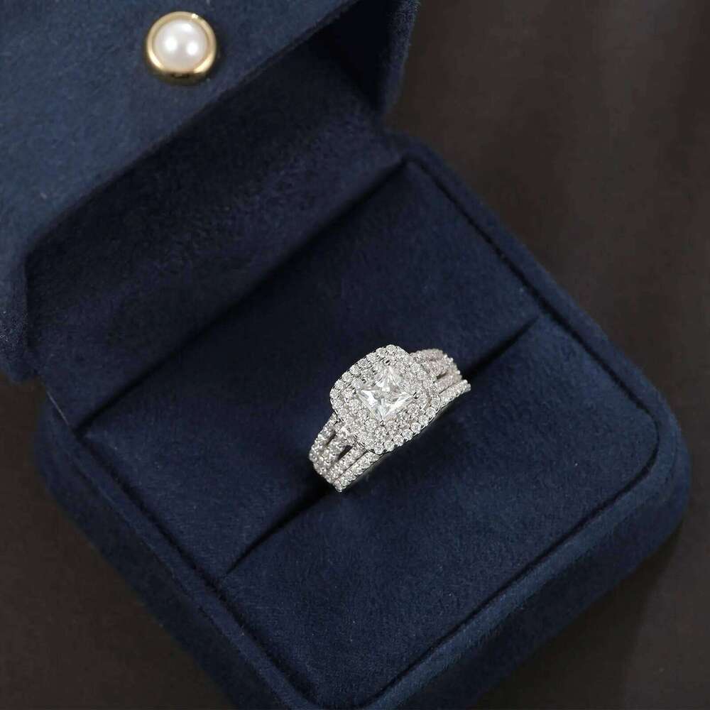 Newshe Certified Moissanite Weddings Ring Set for Women Sterling Sier Halo Princess Cut Elegant Jewelry