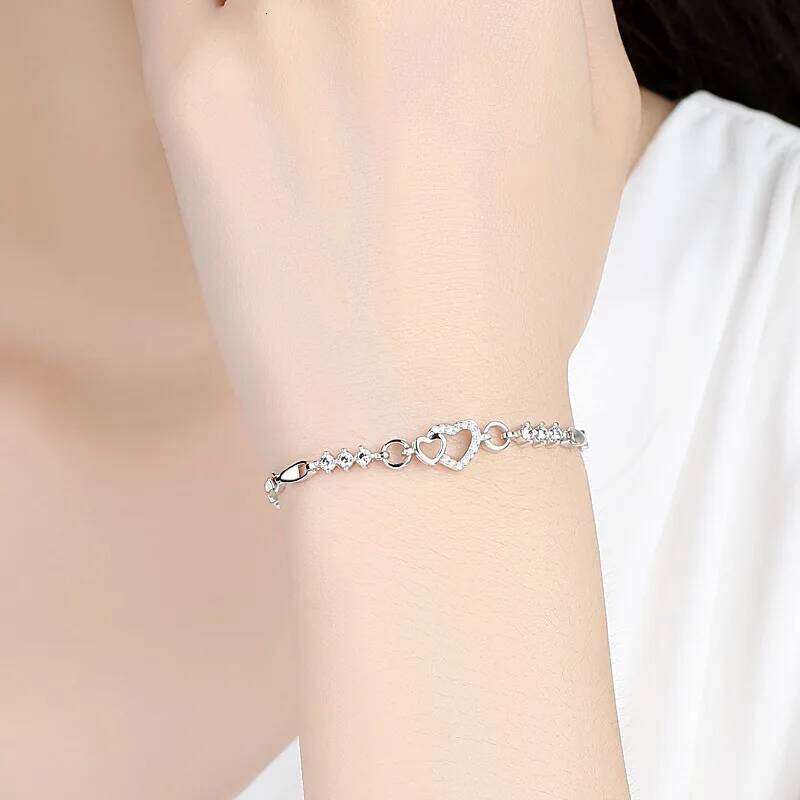 New Sterling Sier Purple Crystal Zircon Heart For Woman Charm Bracelet Jewelry Gift