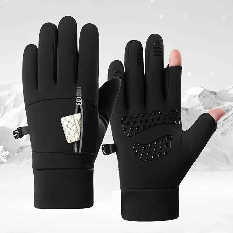 Winter Warm Gloves Flip Over Expose Two Fingers Gloves Waterproof Windproof Touch Screen Gloves Cycling Ski Fishing Gloves Z250925