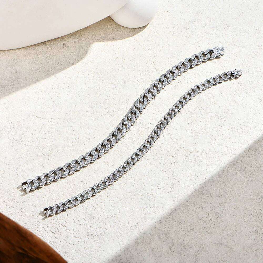 ATTAGEMS DVVS1 Full Moissanite Cuba Chain for Man Women Sterling Sier Gold Plated Hip Hop Tennis Bracelet Fine Jewelry