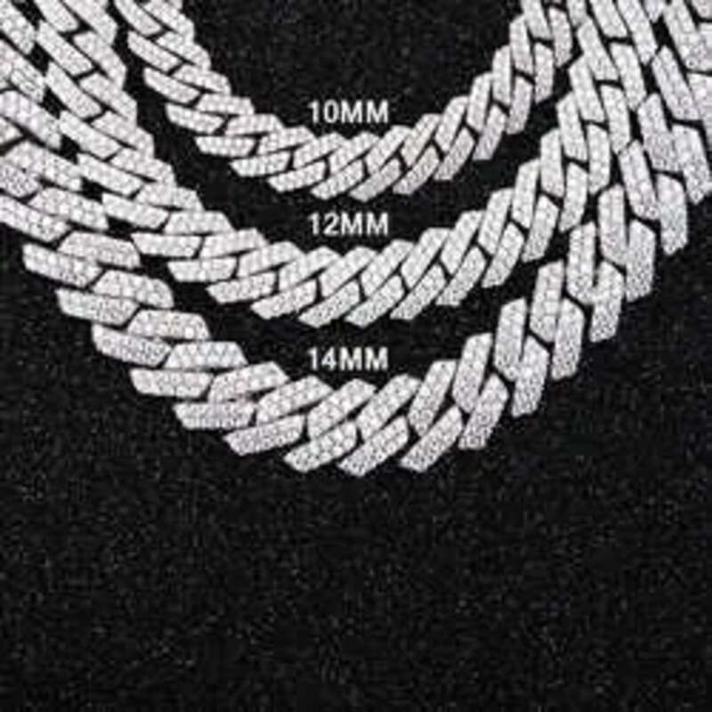 pass test 8-14mm wide GRA moissanite dia gold Sterg Sier cuban k chain for Men Hip Hop necklace