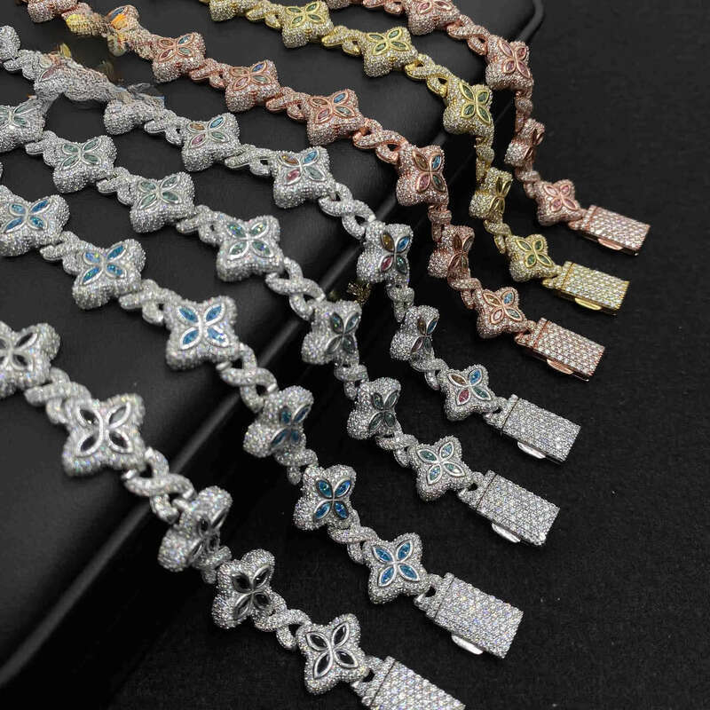 Colorful Marquise Flower Design 15mm Custom Iced Out Hip Hop Jewelry Cuban Link Chain Sier VVS Moissanite Bracelet
