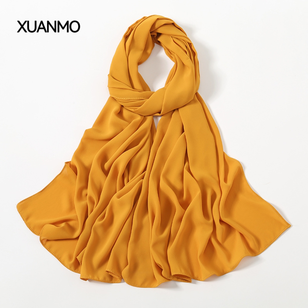 K2005 Breathable long chiffon headscarf new solid color triangle headscarf women's versatile Muslim scarf accessories