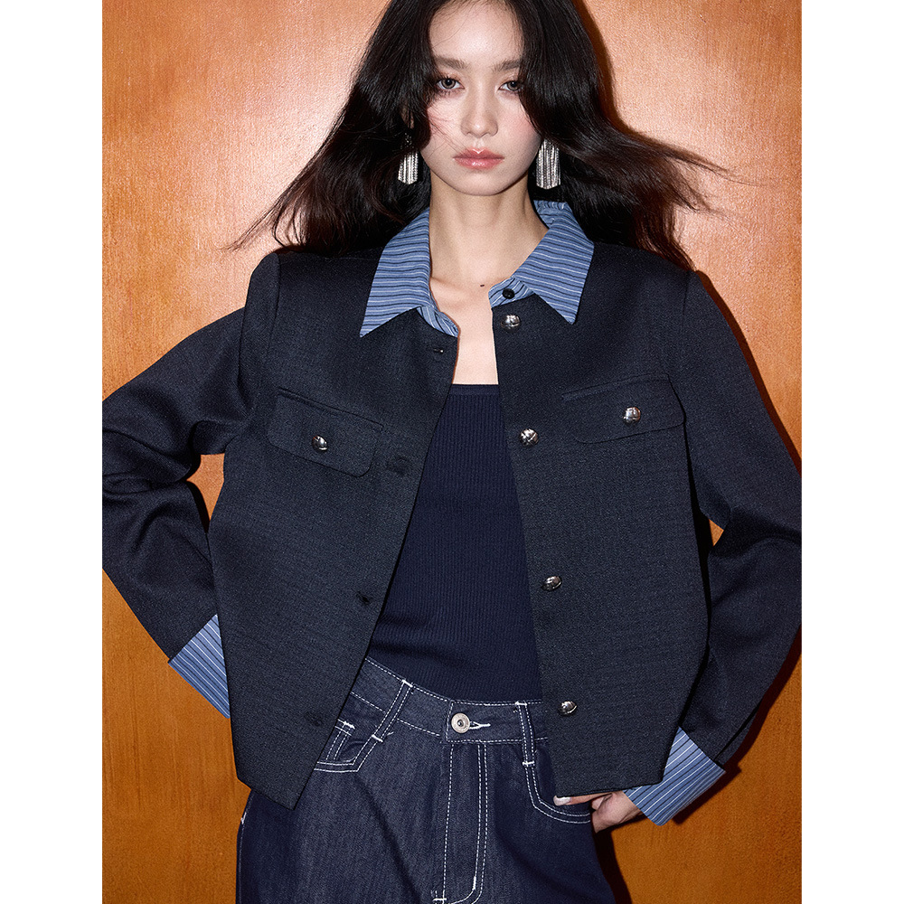 2025 Autumn New Retro Korean Style Thousand Person Designer Coarse Hairy Short Jacket with Gold Wind Pattern Patch High end Exquisite Luxury Top Jacke