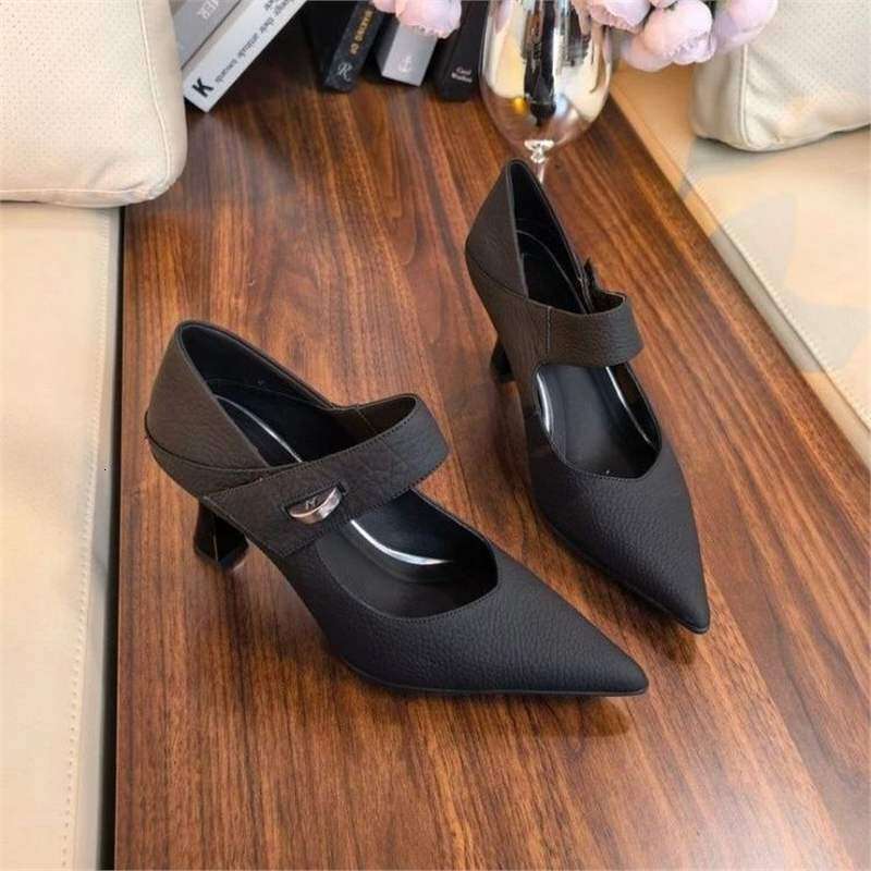2025 Autumn New French Style Pointed Toe Fashion Color Block High heels Women Shallow Mouth Designer Shoe heelegant Chunky heel Soft Leather Single Sh