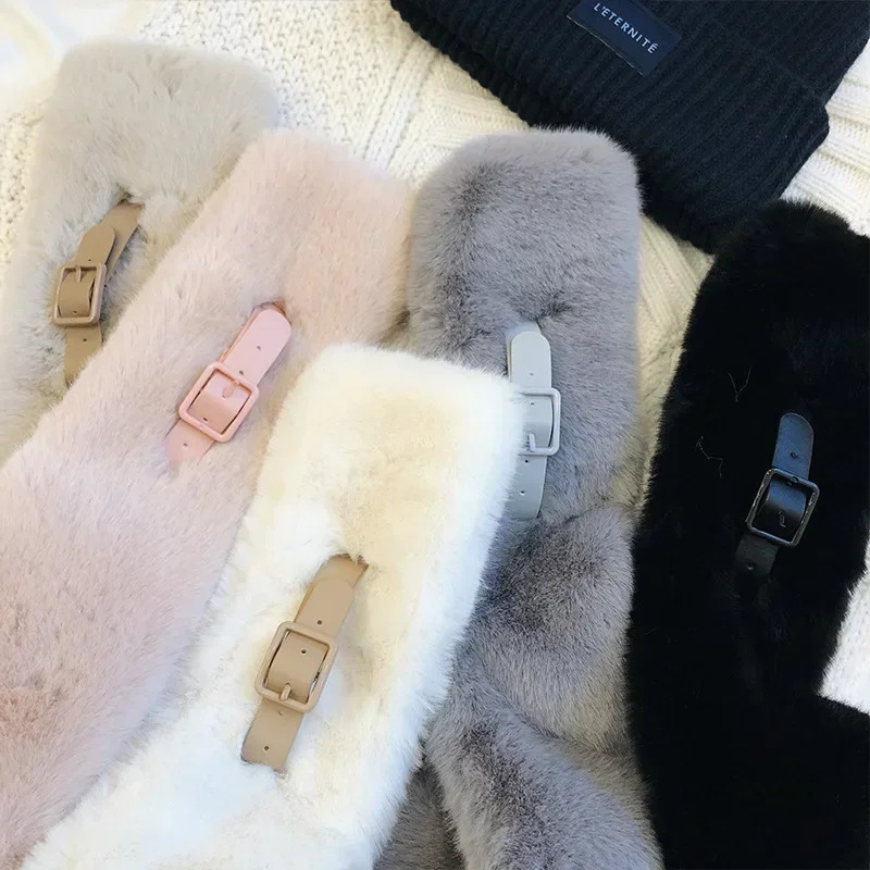 White Black Faux Rabbit Fur Collar Scarf Foulard Women Thick Warm Neck Scarves for Ladies Femme 250929
