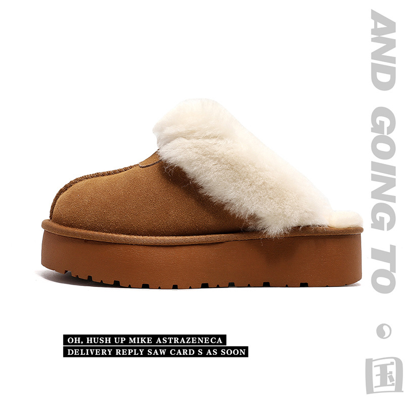 EBV designer shoes hot free shipping High quality fur on Leather Thick soled flat bottomed new snow boots warm and non slip home cotton slippers for w
