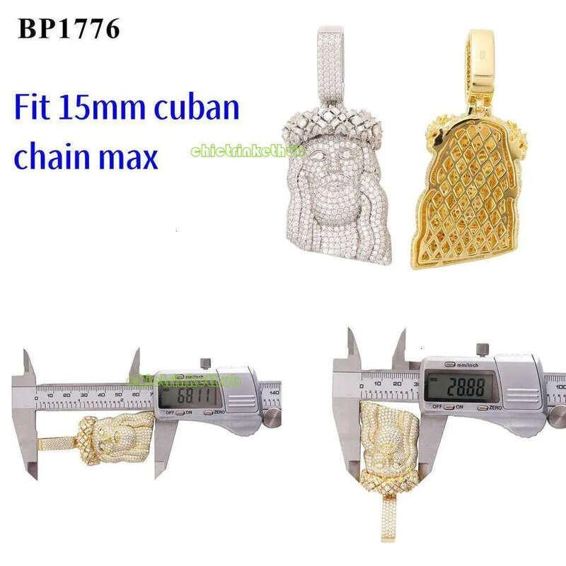 Ready To Ship Iced Out Jesus Head Moissanite Dia Sier Hip Hop Pendant For Tennis Cuban k Chain