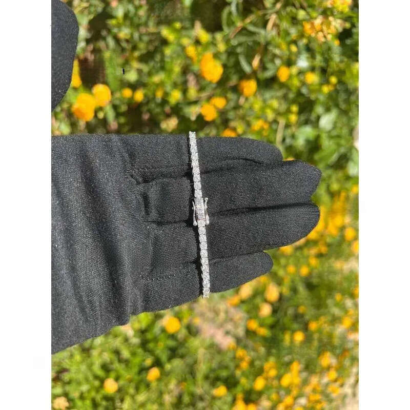 Rinntin SMN Premium Iced Crystal Tennis Moissanite Necklace Chain VVS Clarity 14kt Sterg Sier 7-24 Inch Mossanite Jewelry