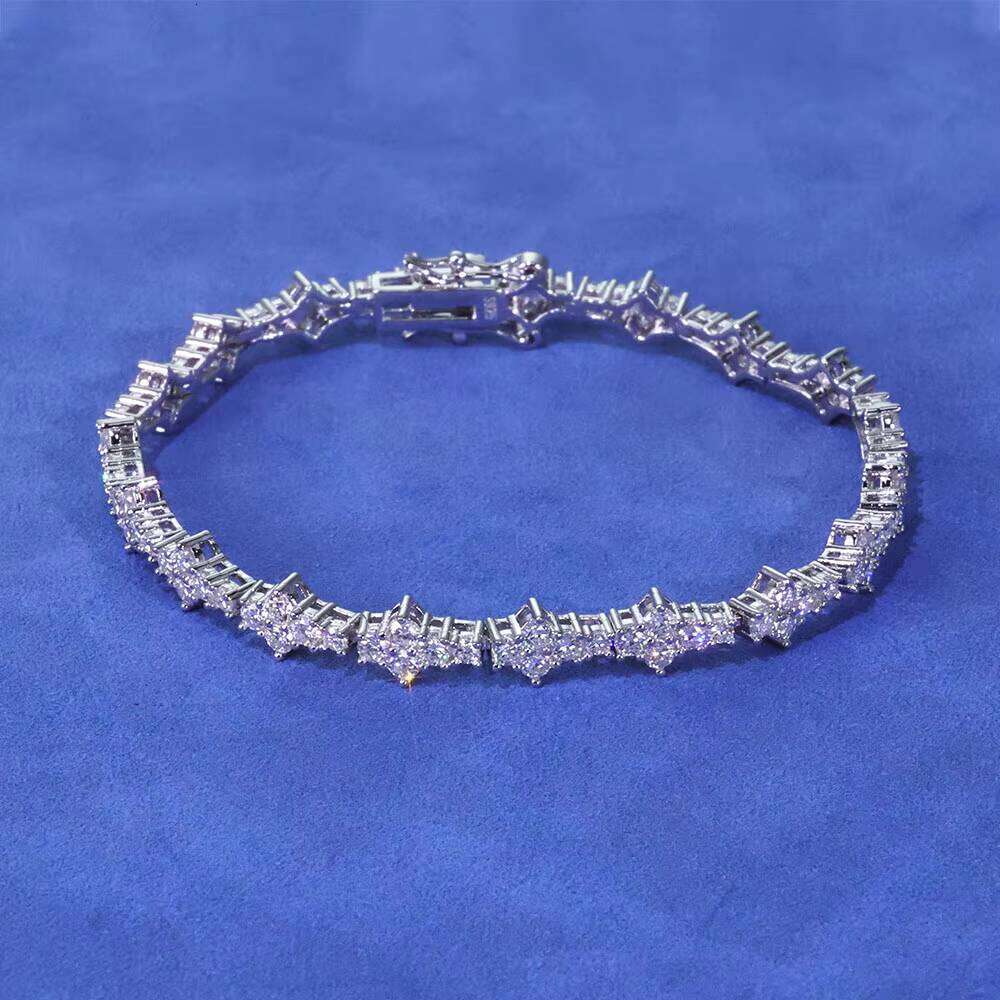 NUOYA Hiphop Jewelry Iced Out VVS Dia Flower Shape Sterling Sier Moissanite Tennis Chain Women's Bracelet