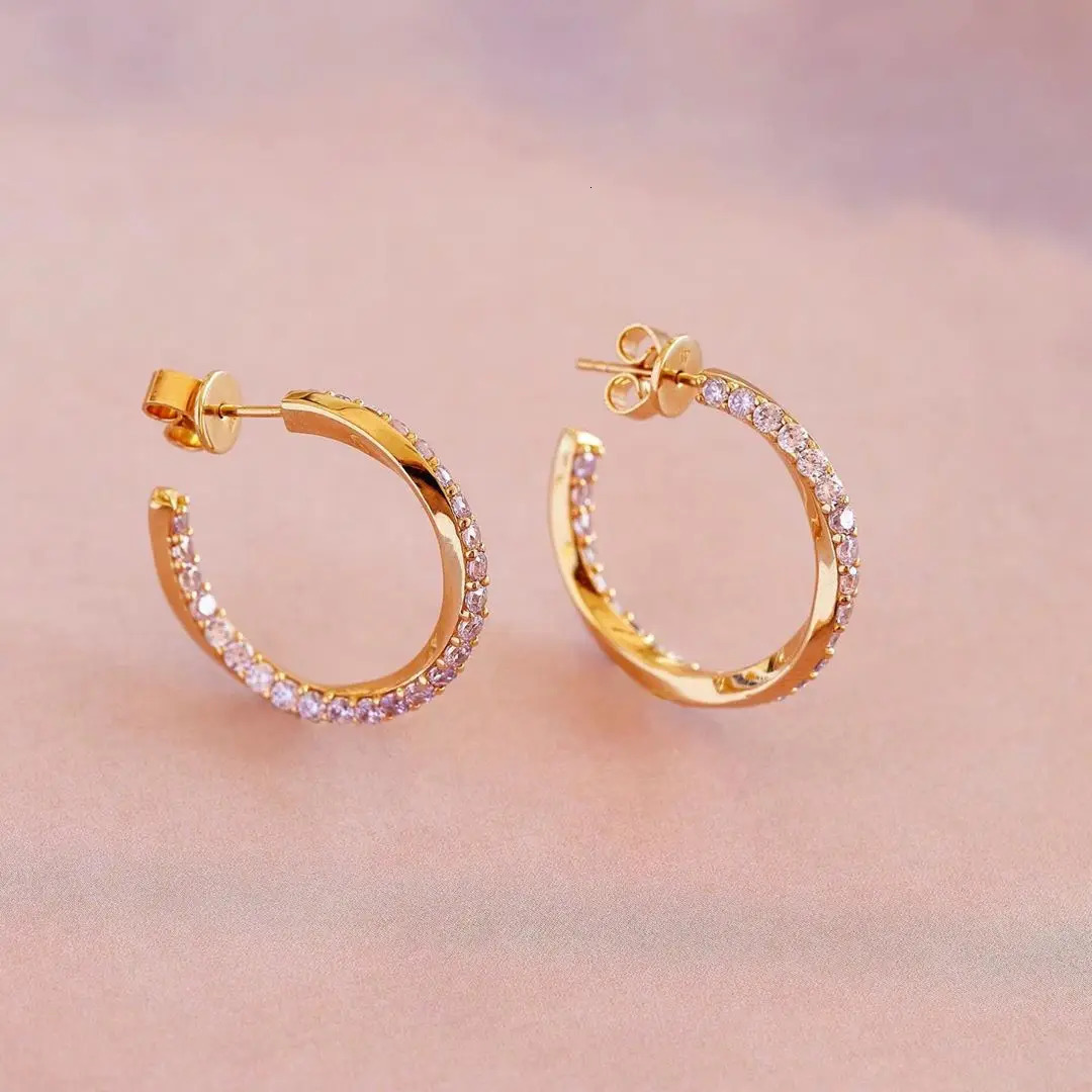 18mm Medium Pink Cz Circle Hoop Earring Top Quality Gold Plated 100 925 Sterling Silver Girl Jewelry 250930