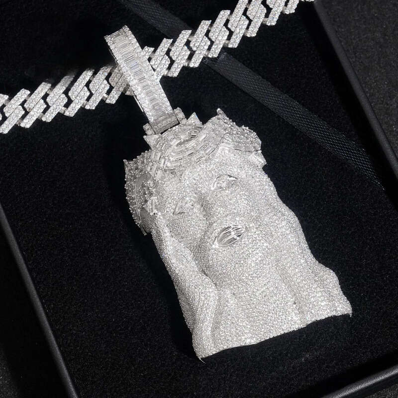 Jesus Pendant with Sier Threadable 10mm Cuban Chain Product Type Moissanite Pendants Charms