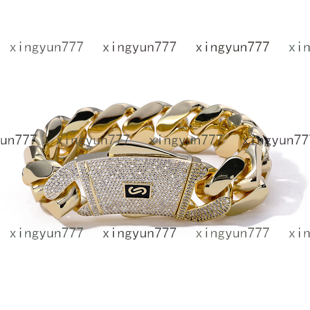 High Quality Monaco Chain Cuban Link Necklace Iced Clasp Smooth Gold Plated Party Bracelets Bangles Type Jewelry
