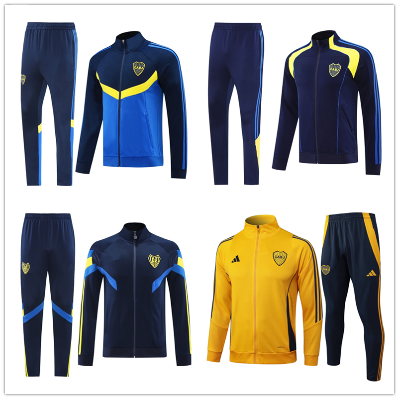 24 25 Boca Juniors Soccer long sleeves jacket tracksuit kit MARADONA ROJO CARLITOS TEVEZ SAIO BARCO JANSON MEDINA 2024 2025 men long zipper football sportswear set