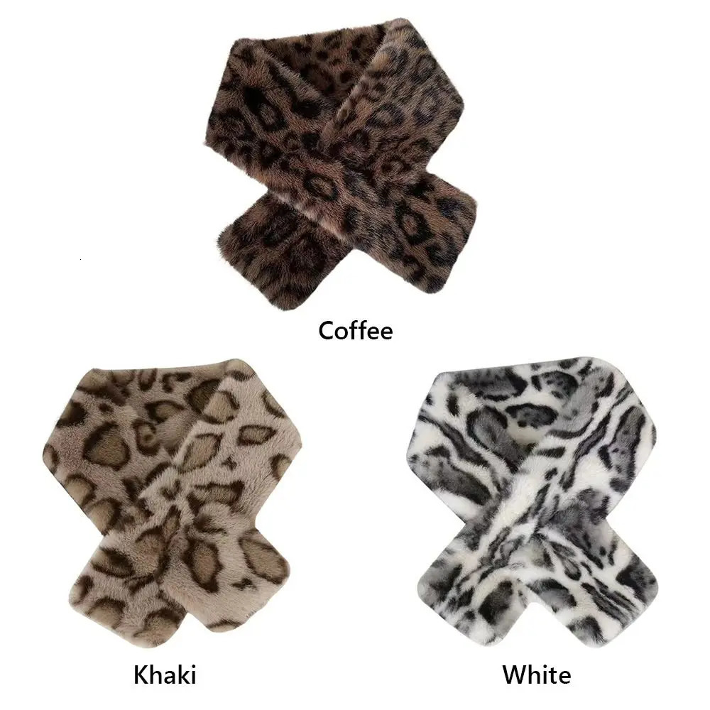 Thicken Warm Leopard Print Scarf Soft Faux Rabbit Fur Faux Fur Scarf Faux Collar Windproof Plush Scarf Winter Season 250929
