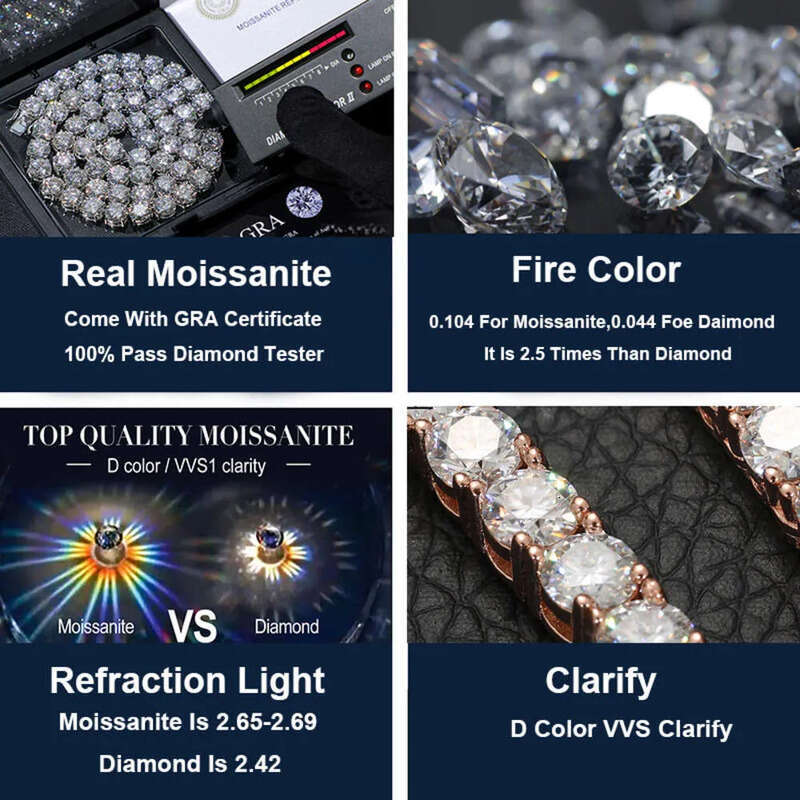 Fine jewelry necklaces Hip Hop Sterg Sier VVS moissanite dia Cluster Iced Out tennis chain bracelet necklace For Men Women