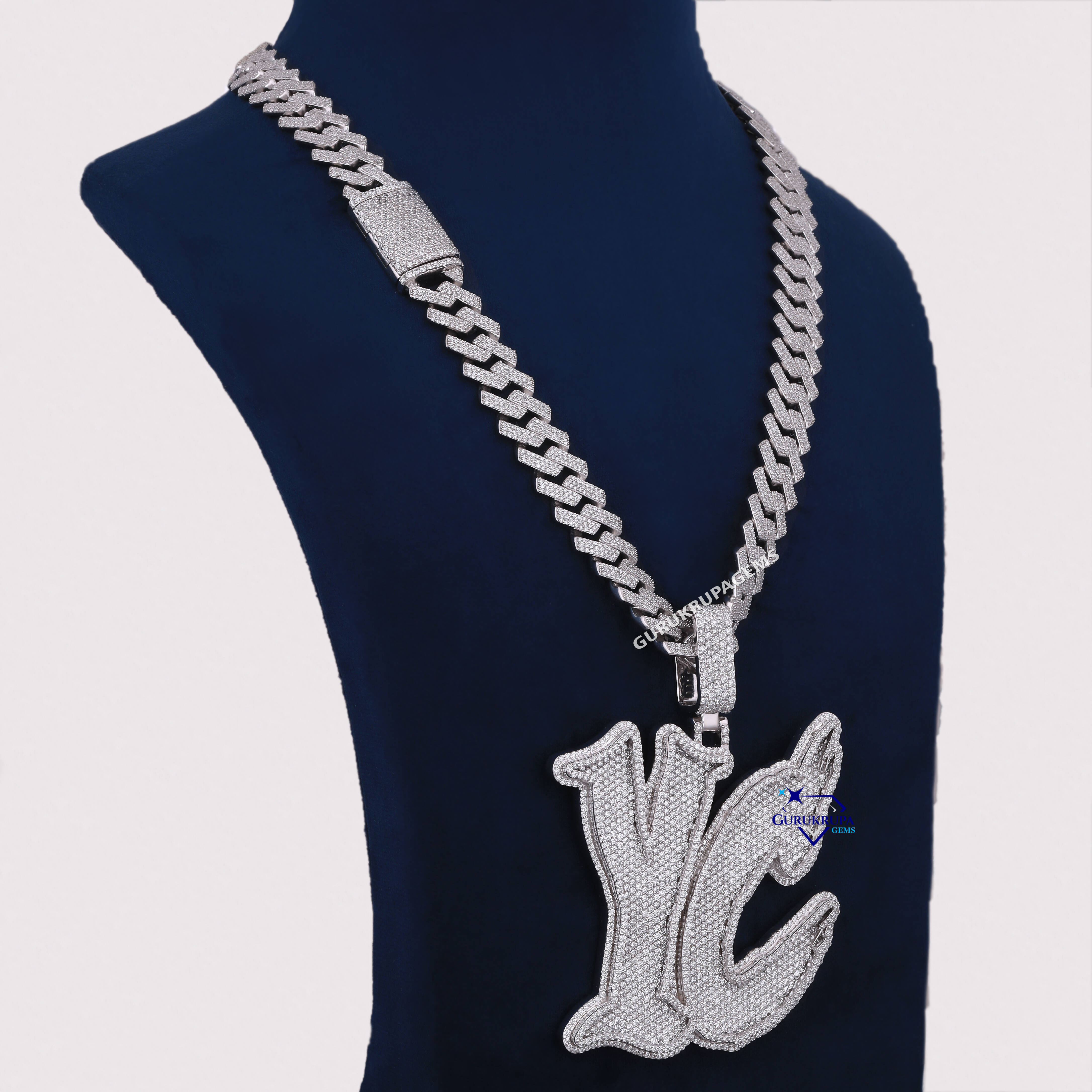 Top Quality Iced Out Bling Hip Hop Jewelry 14k Solid gold Passed Test Lab grown Diamond Letter Pendant Necklace Cuban Chain
