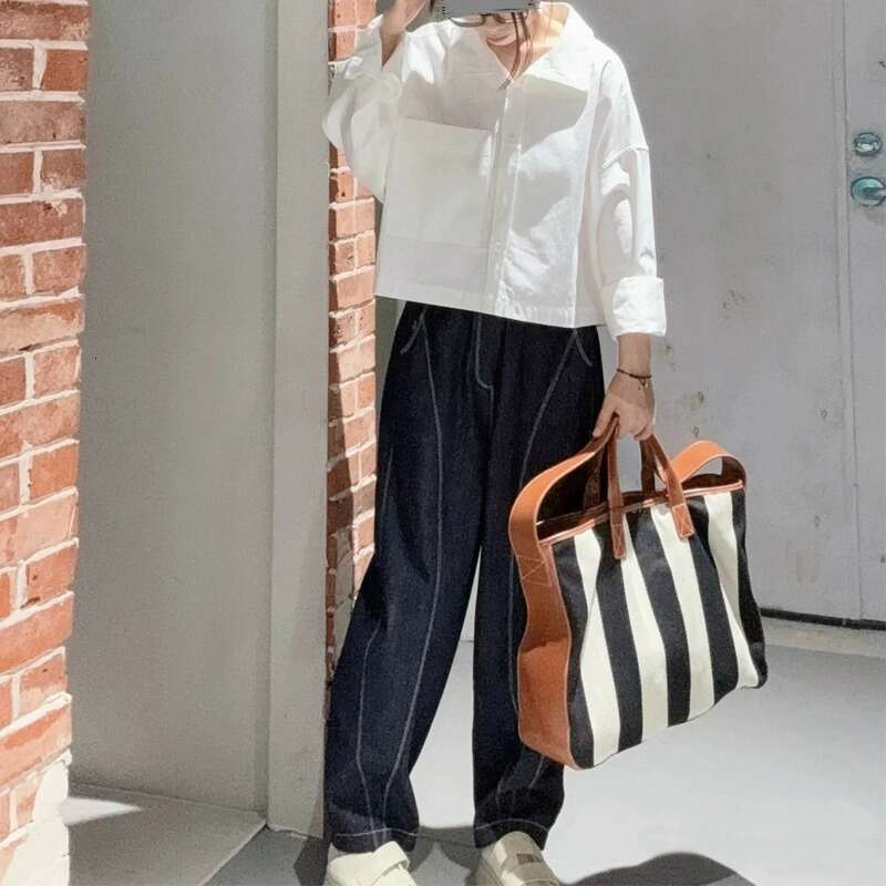 designer bag Luxury bag Genuine Leather Large Capacity Striped Tote New Design Sense Niche Canvas Handbag Single Shoulder Commuter Bag for Women