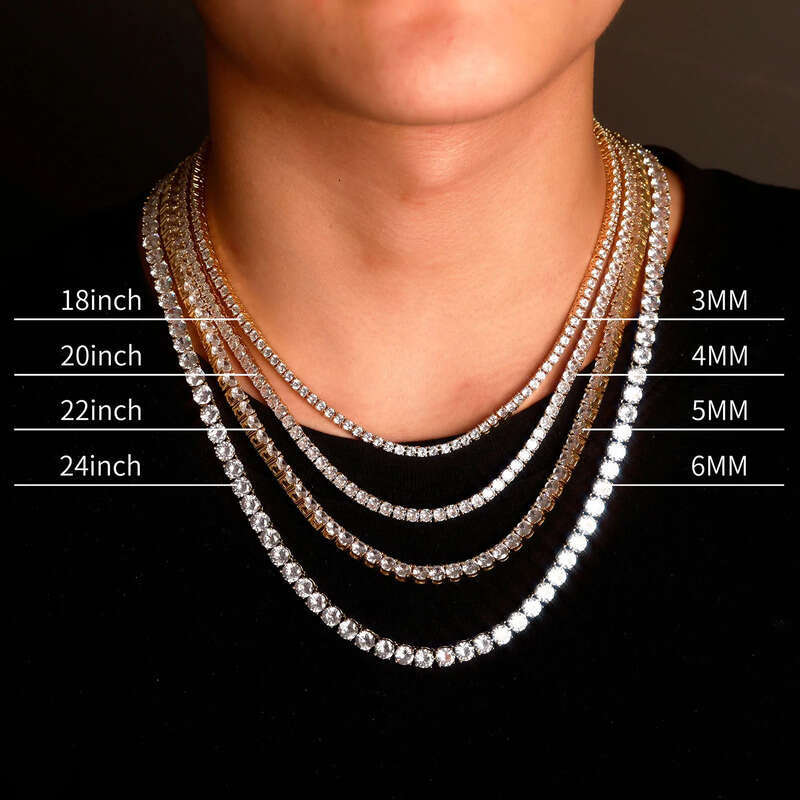 Hip Hop Tennis Chains Jewelry TopBling 5A Zircon Dia Necklaces Spring Clasp Real Gold Plated 3mm 4mm 5mm
