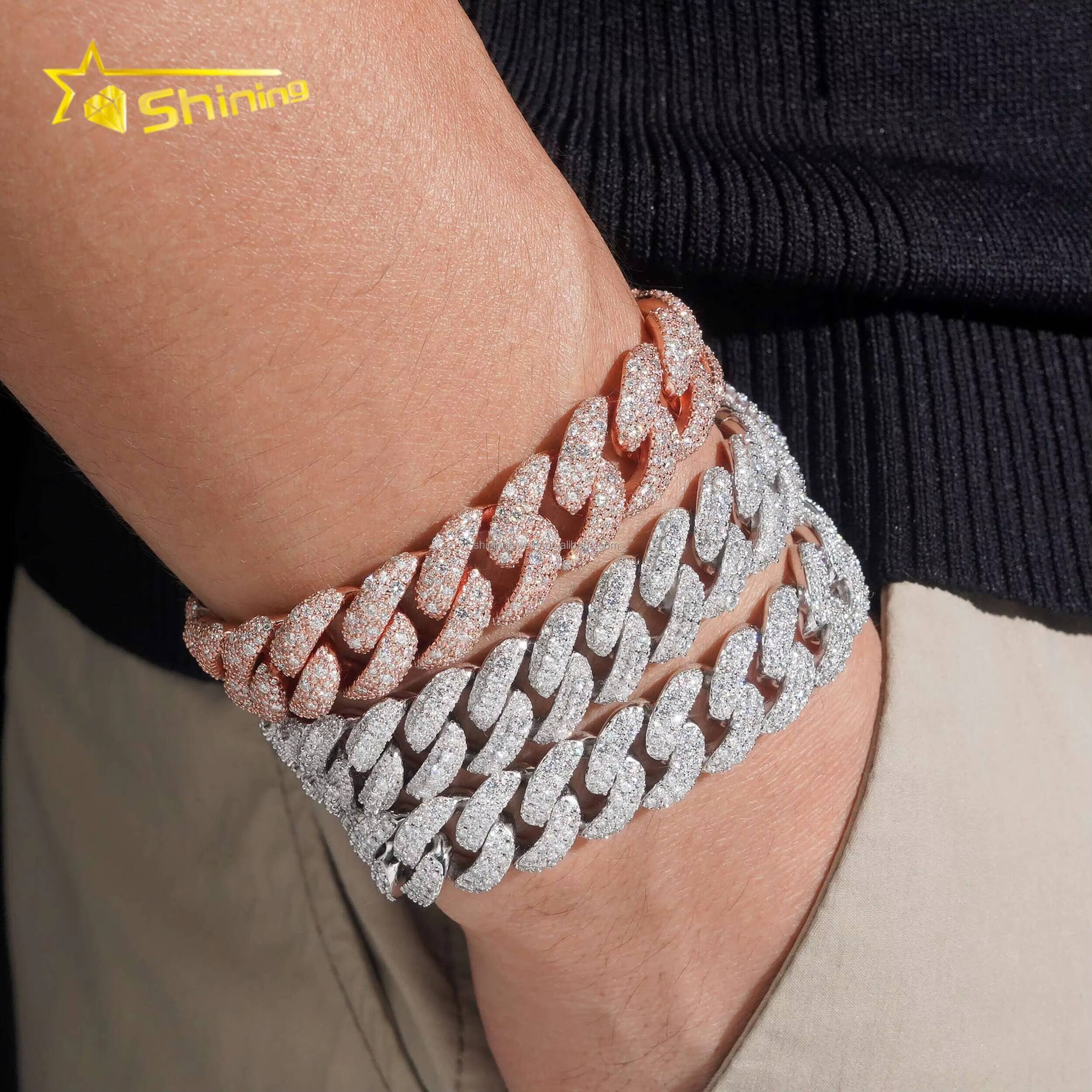 New Designs Fashion New Trendy Luxury Hip Hop 13mm 14mm VVS1 Moissanite Diamond Iced Out S925 Silver Man Miami Cuban Bracelet