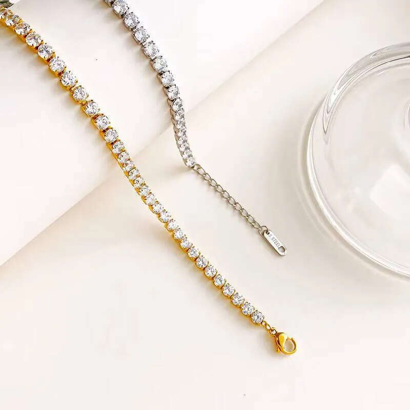 Hot Sale Cubic Classic Tennis Stainless Steel Bracelet Bangle Enamel Zirconia Sier Gold Women Bracelets