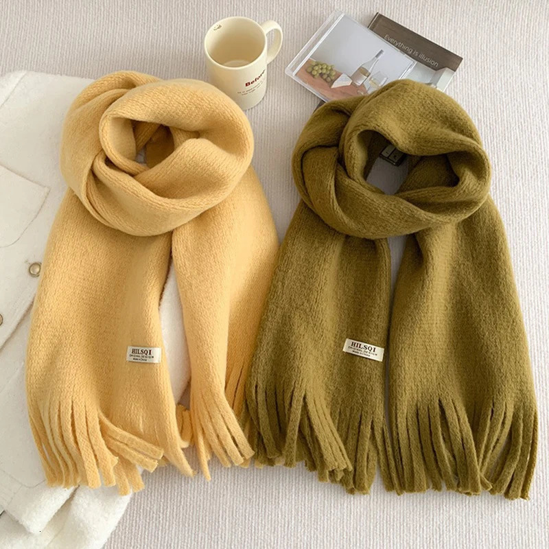 Winter Scarf For Women Plain Warm Shawls Wraps Female Thick Knitted Soft Long Tassel Shawl Neckwrap Solid Neckerchief 250930