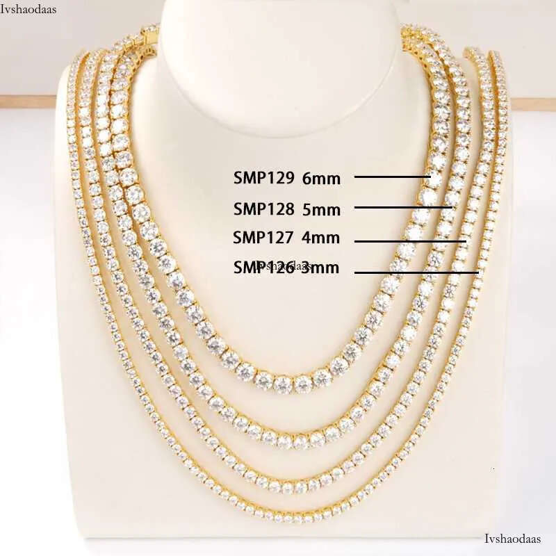 Starsgem HipHop Jewelry S Sier Plated Gold Moissanite Tennis Necklace