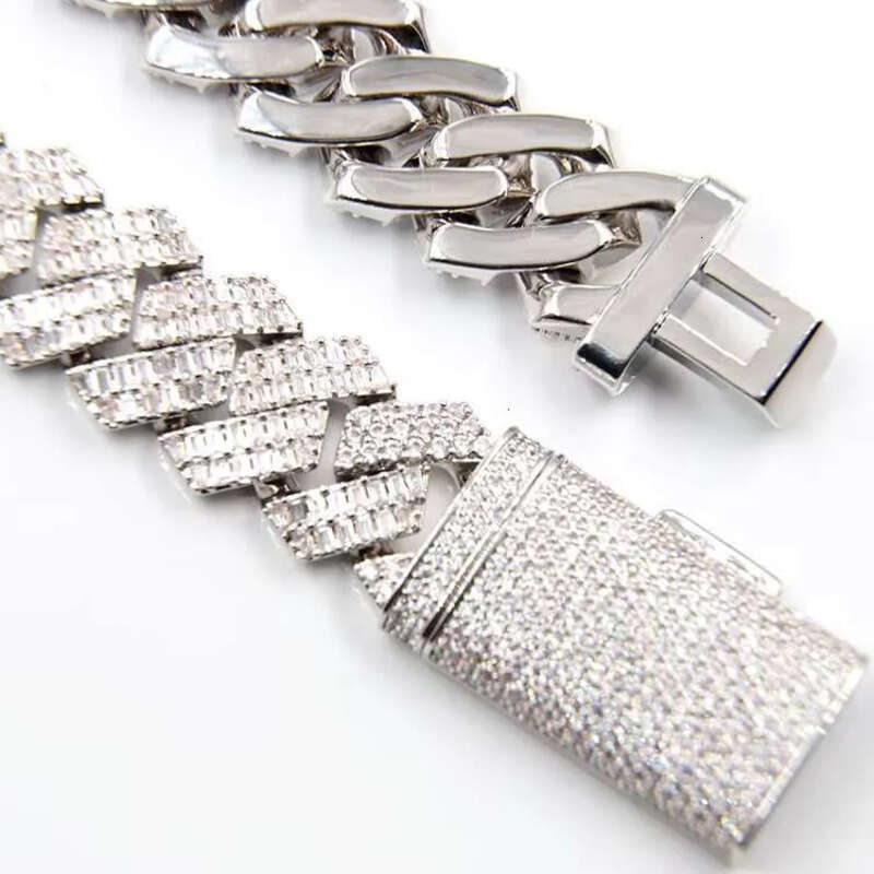 GRA Baguettes Moissanite Dia 20mm Wide Solid Sier With Cuban Link Chain for Mens Rapper Hip Hop Necklace