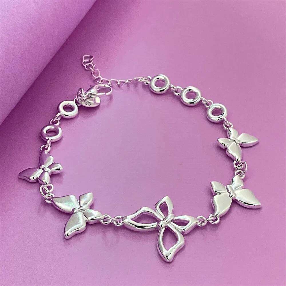 Sterling Sier Charm butterfly Bracelet, for women lady party gift Elegant Party Wedding Engagement Jewelry Gift