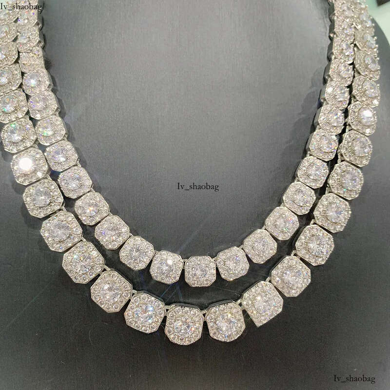 Hip Hop Jewelry 10mm 12mm Men Cluster Square Tennis Link Necklace Sterling Sier Iced Out Moissanite Dia Chain
