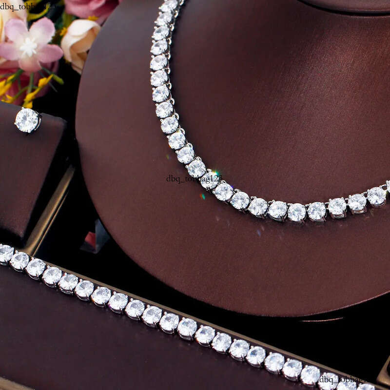 2024 Top Sell Wedding Sets Jewelry Gold Fill Round Cut White 5A Cubic Zircon CZ Dia Stud Earring Tennis Bracelet Women Necklace Gift