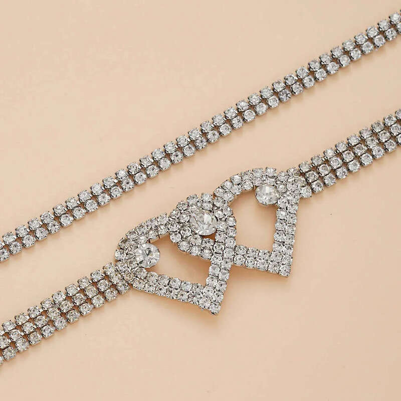 New fashion style exaggerated dia studded heart-shaped ankle chain two-piece set, light temperament foot accessories