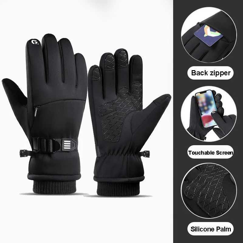 1 Pair Full Fingers Gloves Winter Outdoor Warm Cycling Gloves Touch Screen Gloves 3 layers of Thickening Sports Ski Gloves Z250925