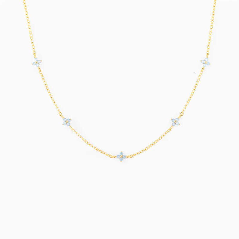 Ins Simple Fashion Flower Pendant Jewelry White Rose Gold Fill Blue Sapphire CZ Dia Gemstones Party Women Clavicle Necklace For Mother Day Gift