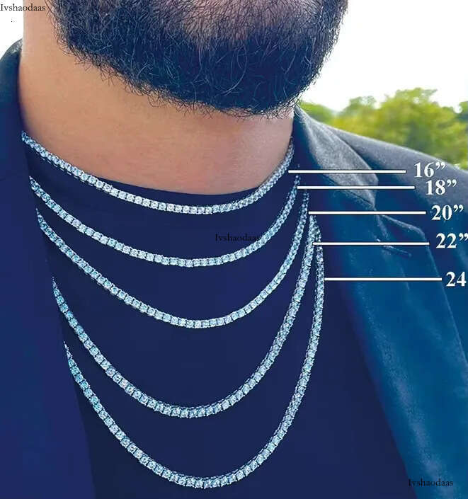 Hip Hop Crystal Dia Iced Out D Color White 3MM 4MM 5MM Moissanite Tennis Chain Necklace for Women Men