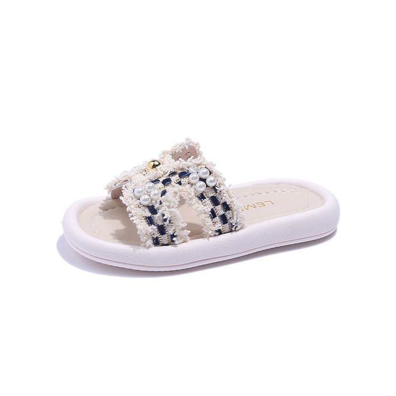 Kids Slippers Designer Shoes Summer Girls Toddlers Slippers Kidszworld with Peals Princess Flip-flops Students Children's Slippers Size 21 - 35 U