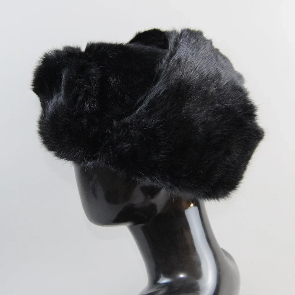 Mens Caps Warm Natural Rabbit Fur Bomber Hat With Earflaps Winter Unisex Warm Russian Ushanka Hat Real Rabbit Fur Hats 250929