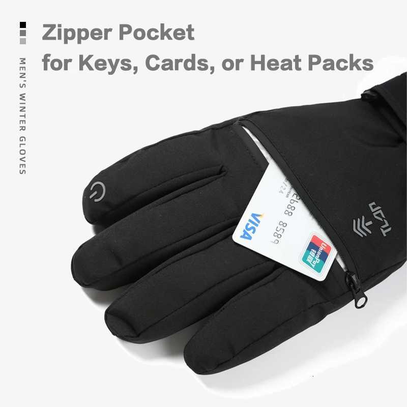 Mens Winter Ski Gloves with Backhand Zipper Pocket Touch Screen Snow Gloves Ideal for Skiing Snowboarding Cycling Z250925